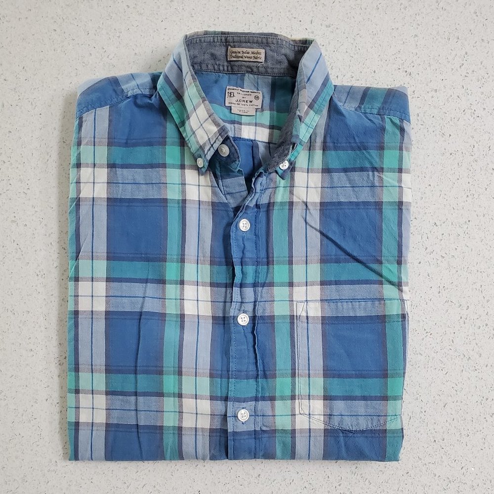 J. Crew Men's Madras Button Down 100% Cotton Quality Woven Shirt | Sz M